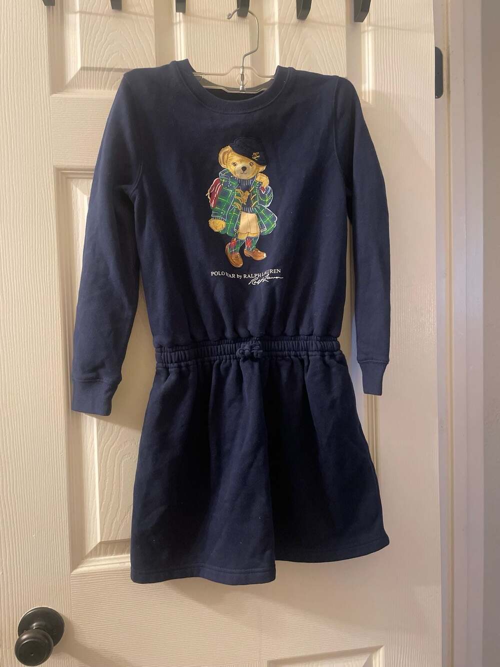 Polo Ralph Lauren Girls Navy Blue Polo Bear Fleece Sweatshirt Dress M (8-10)